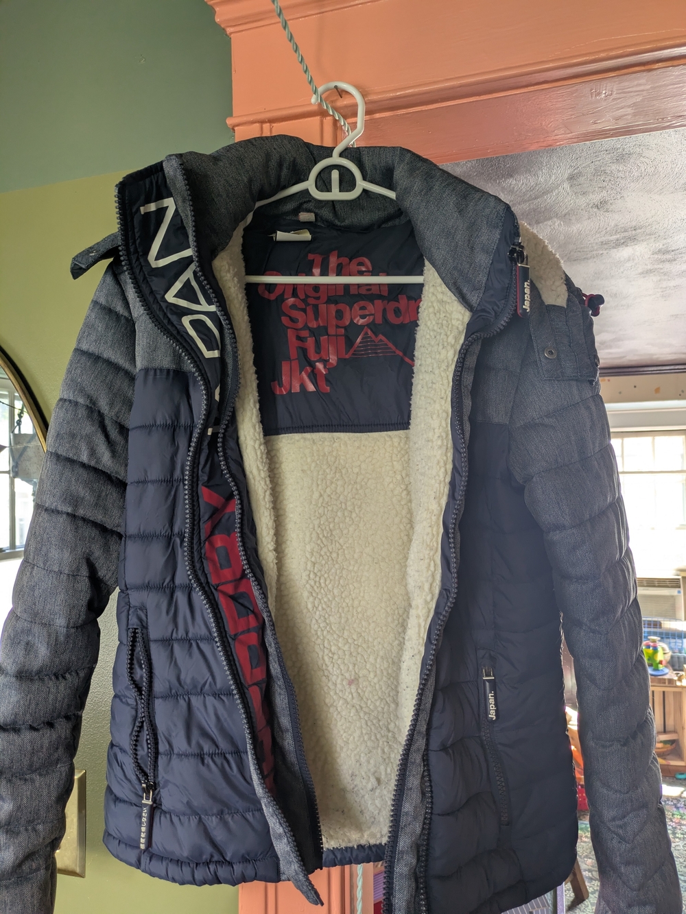 Superdry Women’s Navy Puffer Sherpa-Lined Jacket